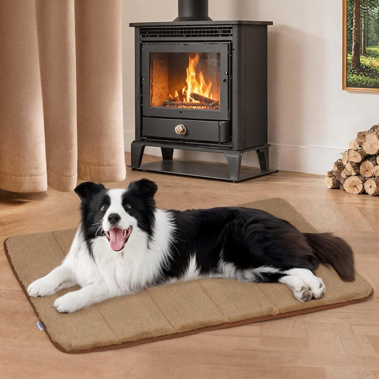 Dog Crate Pad for Large Dogs - Orthopedic Dog Bed with Memory Foam, Washable Soft Warm Pet Mat with Non-Slip Bottom, Khaki