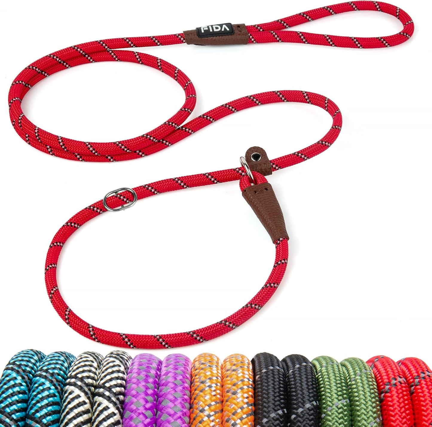 Fida Durable Slip Lead Dog Leash, 6 FT x 3/8" Heavy Duty Comfortable Strong Rope Slip Lead for Small Dogs and Puppies, No Pull Pet Training Leash with Highly Reflective (3/8", Red)