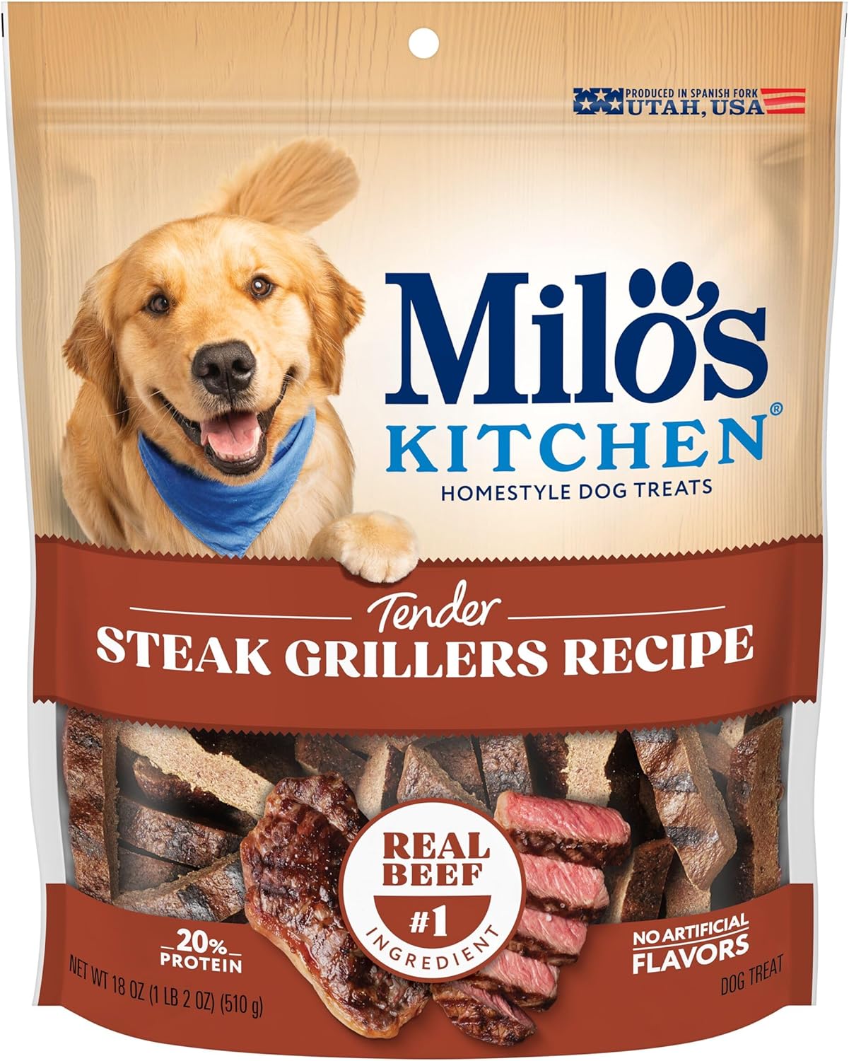 Milo's Kitchen Homestyle Dog Treats, Steak Grillers, 18 Ounce, High Protein, No Artificial Flavors