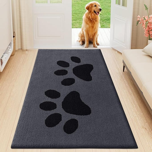 Buganda Dog Door Mat for Muddy Paws, Absorbent Dirt Trapper Washable Indoor Doormats, Non Slip Low-Profile Mud Mat for Dogs, Front Entrance Doormat for Inside Floor (59x24 Inches, Black)