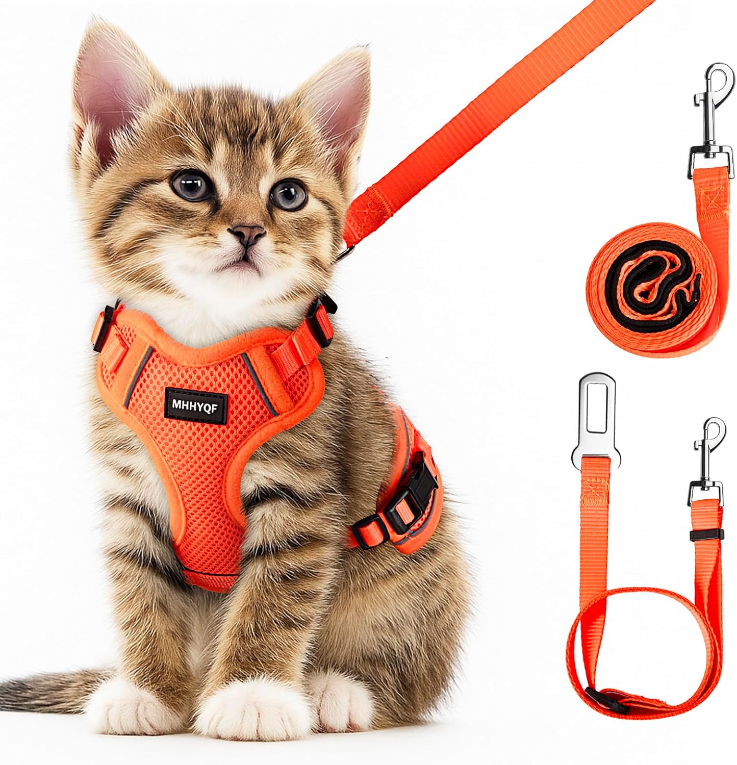 Cat Harness and Leash for Walking Escape Proof Soft Adjustable Cat Leash Breathable Comfortable Vest Easy to Wear Kitten Harness for Outdoor Travel, Orange, XS