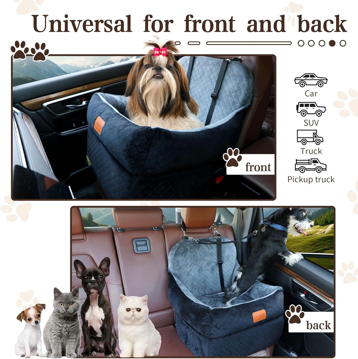 H-Grey Dog Booster Seat with 7 Inch Interior Height, Elevated Pet Seat for Small/Medium Dogs, Portable, Washable Cover, Easy to Use