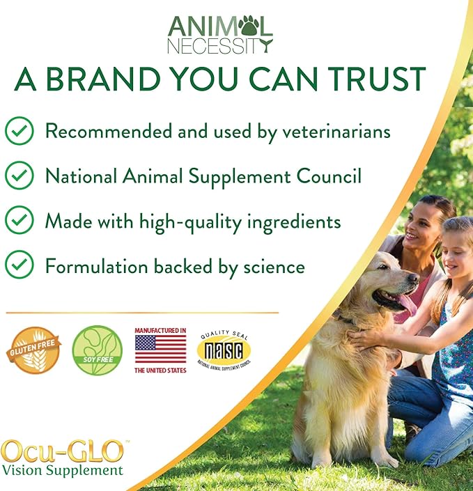 Ocu-GLO Cat & Dog for Eye Support - Chewable Vision Supplement for Large and Small Pets Care with Lutein, Omega-3 Fatty Acids, Grape Seed Extract & Antioxidants 30 XL Chewables