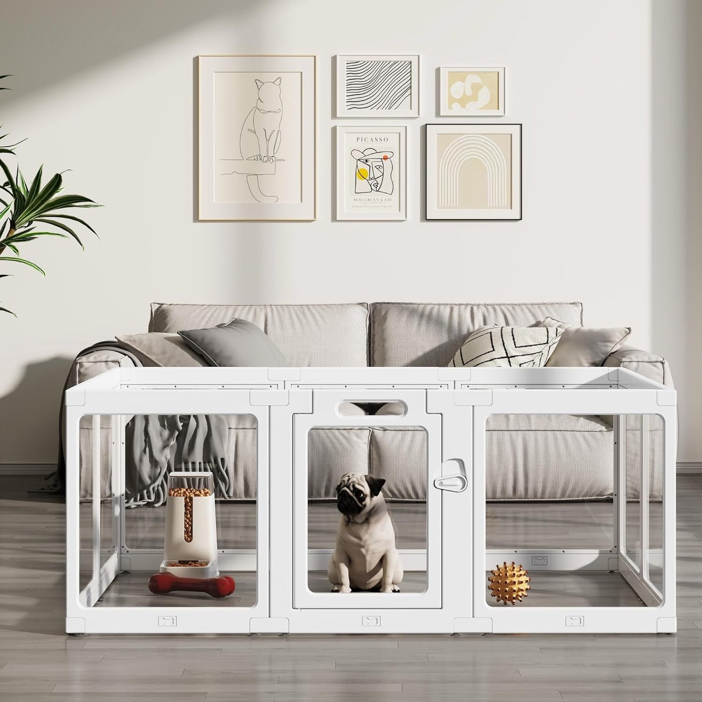 Clear Acrylic Dog Playpen Indoor, Puppy Cat Small Pet Play Pen, Pet Cat Foldable Playpen for Rabbits, Dog Fence Crate Kennel Whelping Cage (White, 10 Panel)