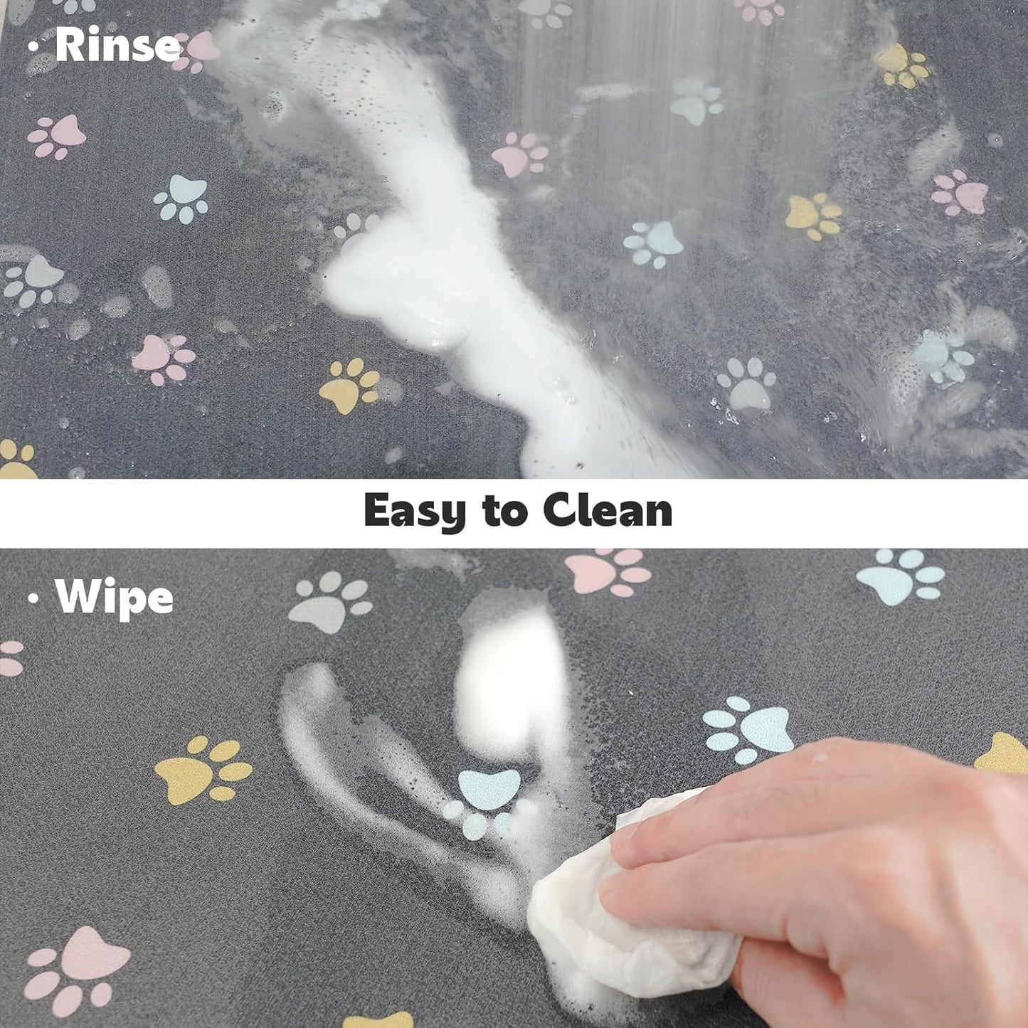 Cat Food Mat Absorbent Dog Mat for Food and Water Non Slip Quick Dry Dog Bowl Mats for Floors 24" X 16" Paw Light Gray