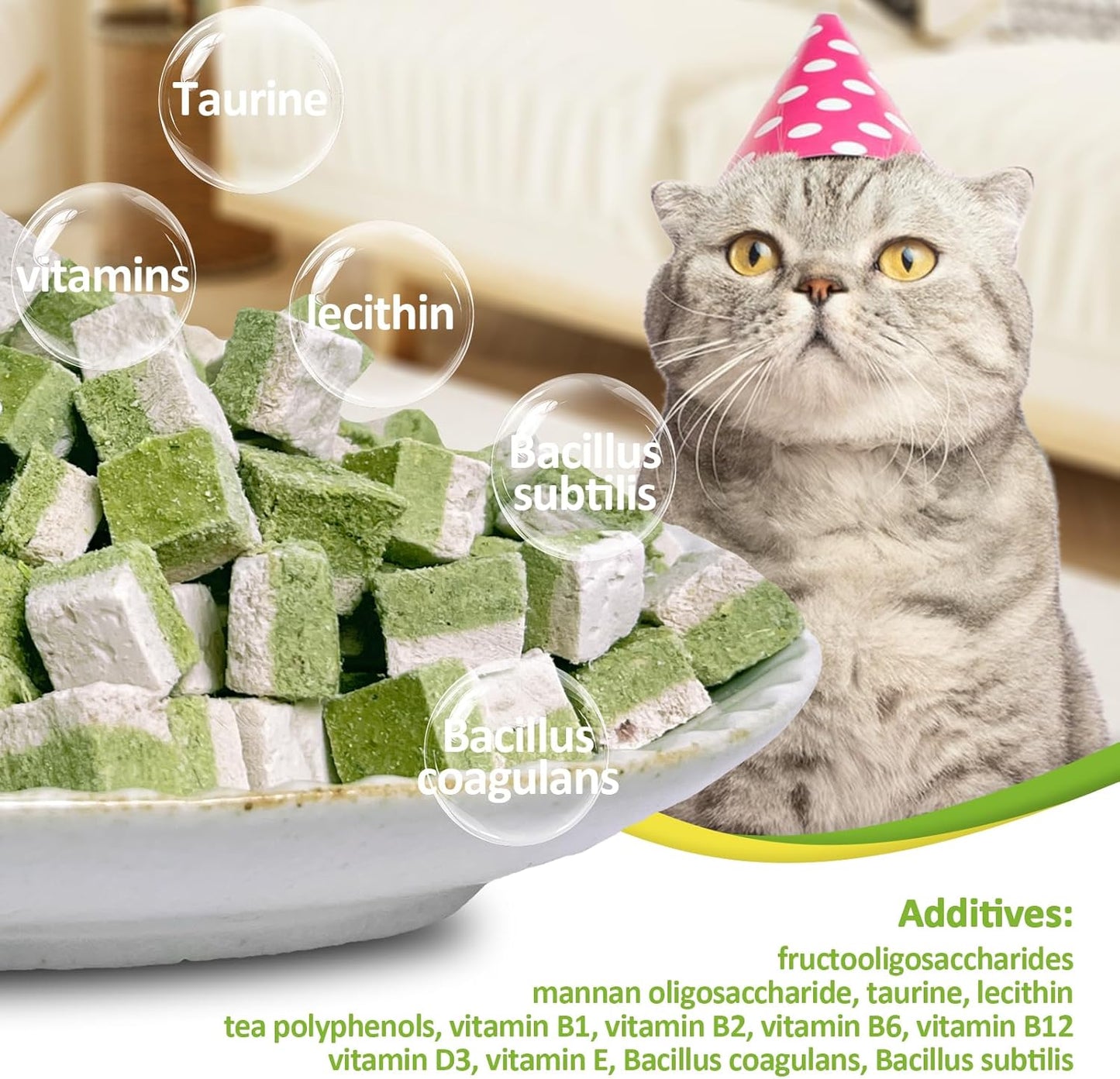 Freeze-Dried Cat Grass Treats with Omega-3 Fish Oil Blend - Hairball Control, Skin & Coat Health for Cats (Chicken & Fish Oil, 1.76 oz)