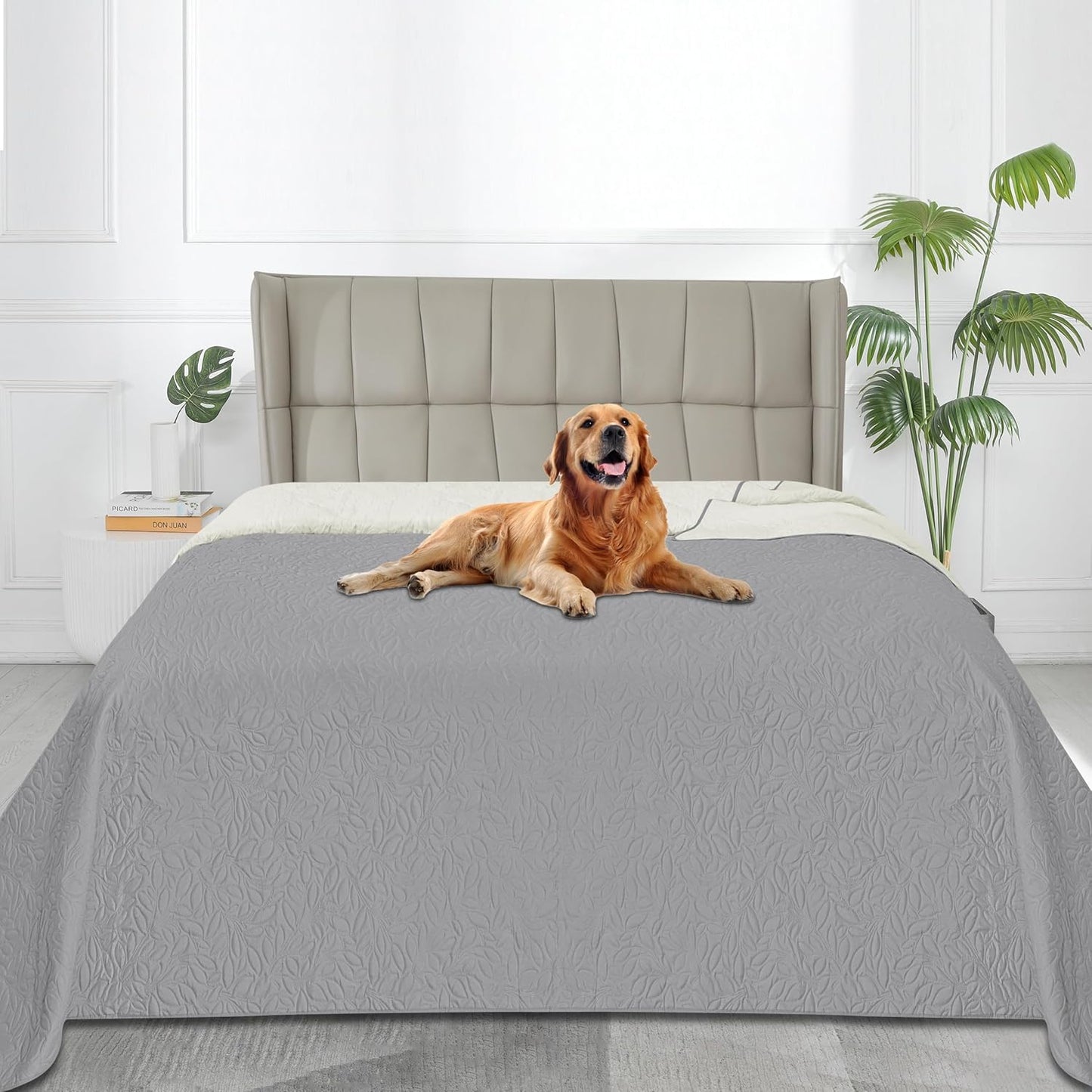 Easy-Going Waterproof Dog Bed Cover Reversible Leak Proof Pet Blanket Replacement Mat for Furniture Washable Couch Cover Sofa Cover for Dogs Cat(82x102 Inch, Light Gray/Ivory)
