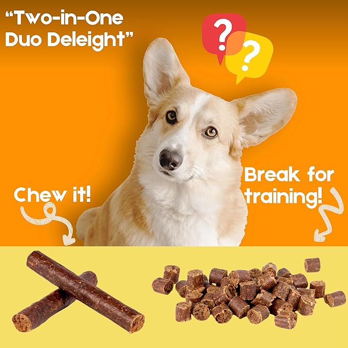 Beef Sausages Dog Treats, 100% Natural, 6" (5 Count) – Rawhide-Free, Long-Lasting Chews – Grass-Fed, High Protein, Single Ingredient, Grain-Free, Easily Digestible, Low Fat