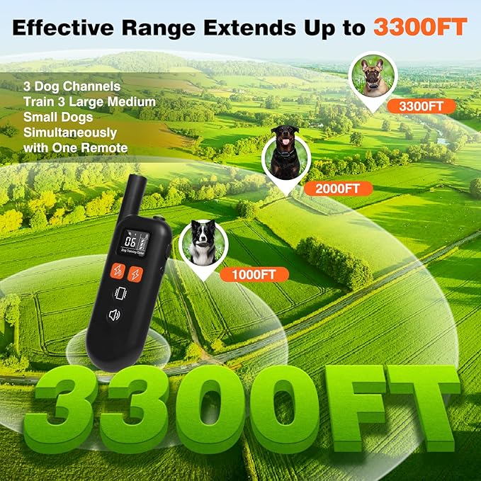 3 Dogs Training Collar with Remote 3 Pack - 3300FT Rechargeable, IPX7 Waterproof Dog Training Collar with Fashlight, E Collar for Small Medium Large Dogs(5-150lbs) - 4 Training Modes, Adjustable Strap