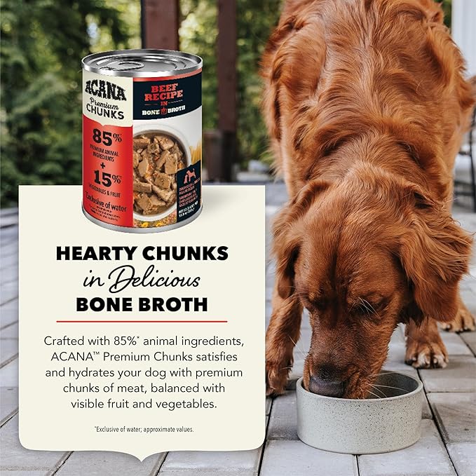 ACANA Premium Chunks in Bone Broth Grain-free Wet Dog Food Beef Recipe 12.8oz Cans (12 Count)