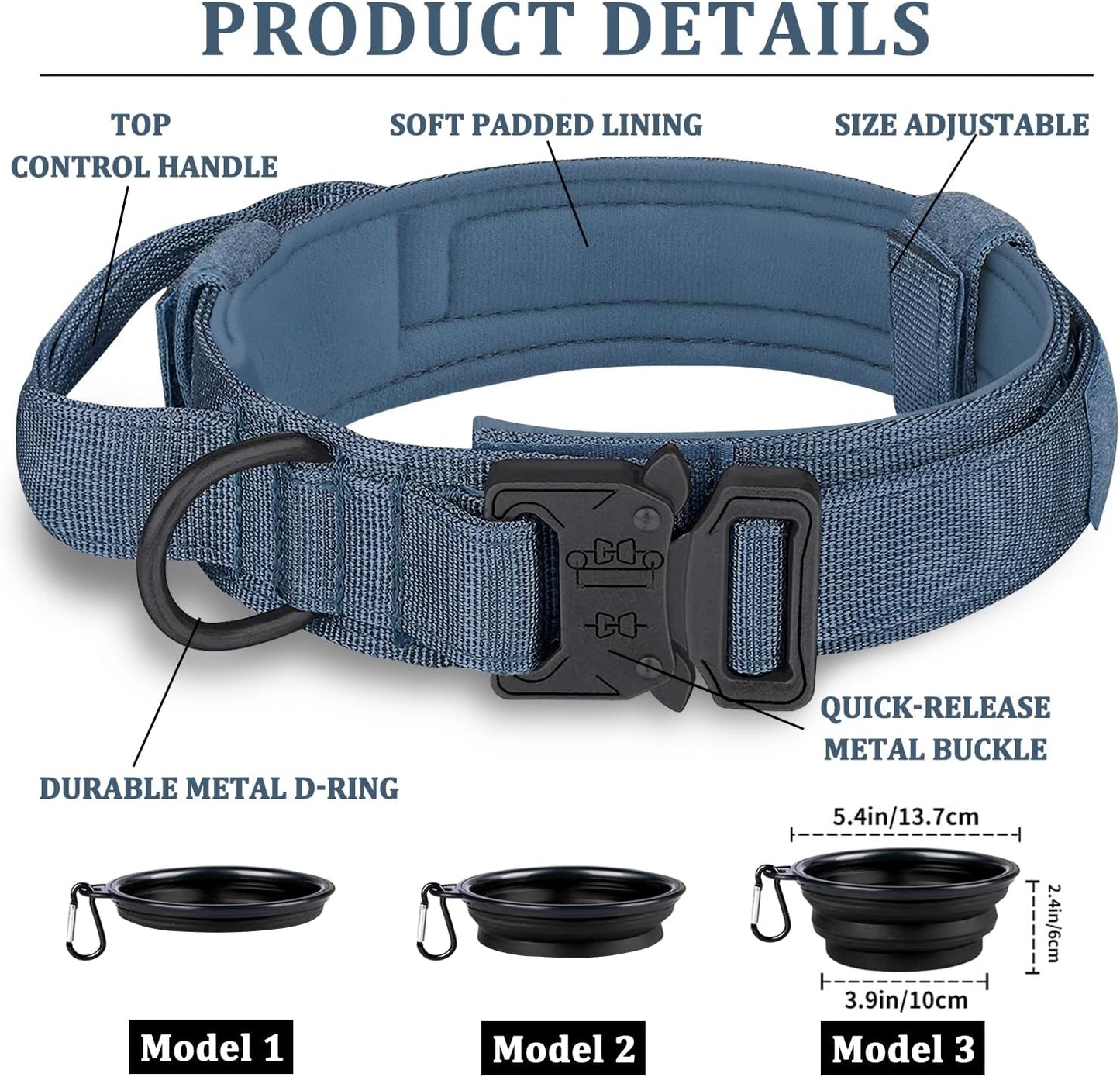 COOYOO Dog Collar,3 Piece Set Tactical Dog Collars, Adjustable Military Training Nylon Dog Collar with Control Handle and Heavy Metal Buckle for Medium and Large Dogs