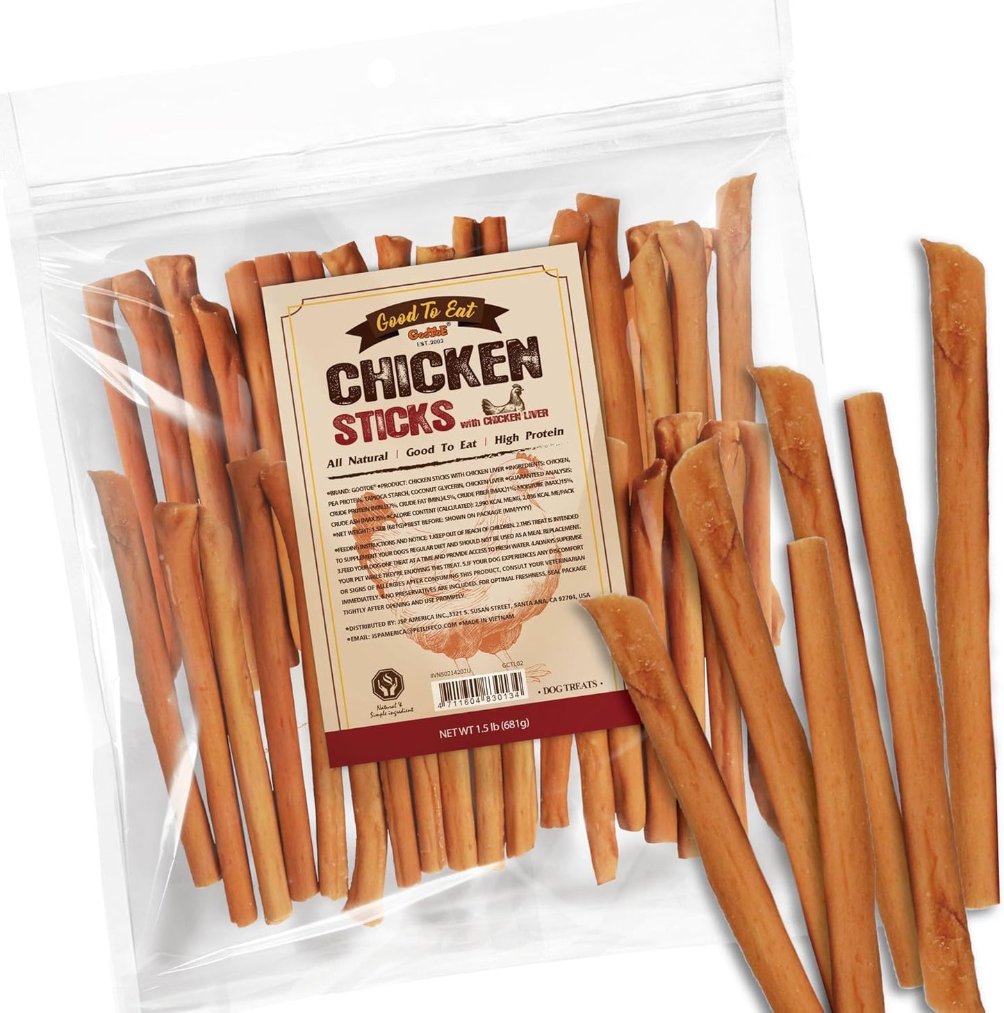 Gootoe Chicken Dog Treats – Chicken Sticks with Chicken Liver 1.5 lb – All Natural, Grain-Free, Low Fat, Premium Training Chews, Healthy & Easily Digestible