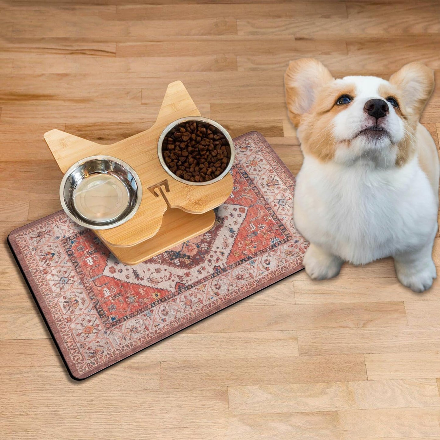 Absorbent Pet Dog Bowl Mat for Food and Water, Pet Cat Food Feeding Mat with Non Slip Rubber Backing, Dog Food Mats for Floors Waterproof, 17"x30"