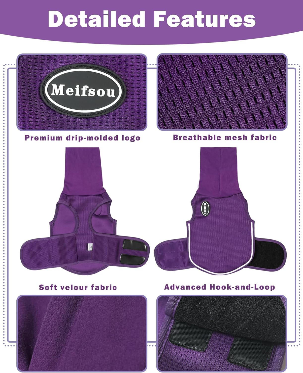 Dog Anxiety Vest with Hood, Skin-Friendly Thunder Jacket for Dogs, All-in-One Dog Calming Shirt with Hood for Thunder, Fireworks, Separation - Keep Pet Calm Without Medicine, Purple, XL