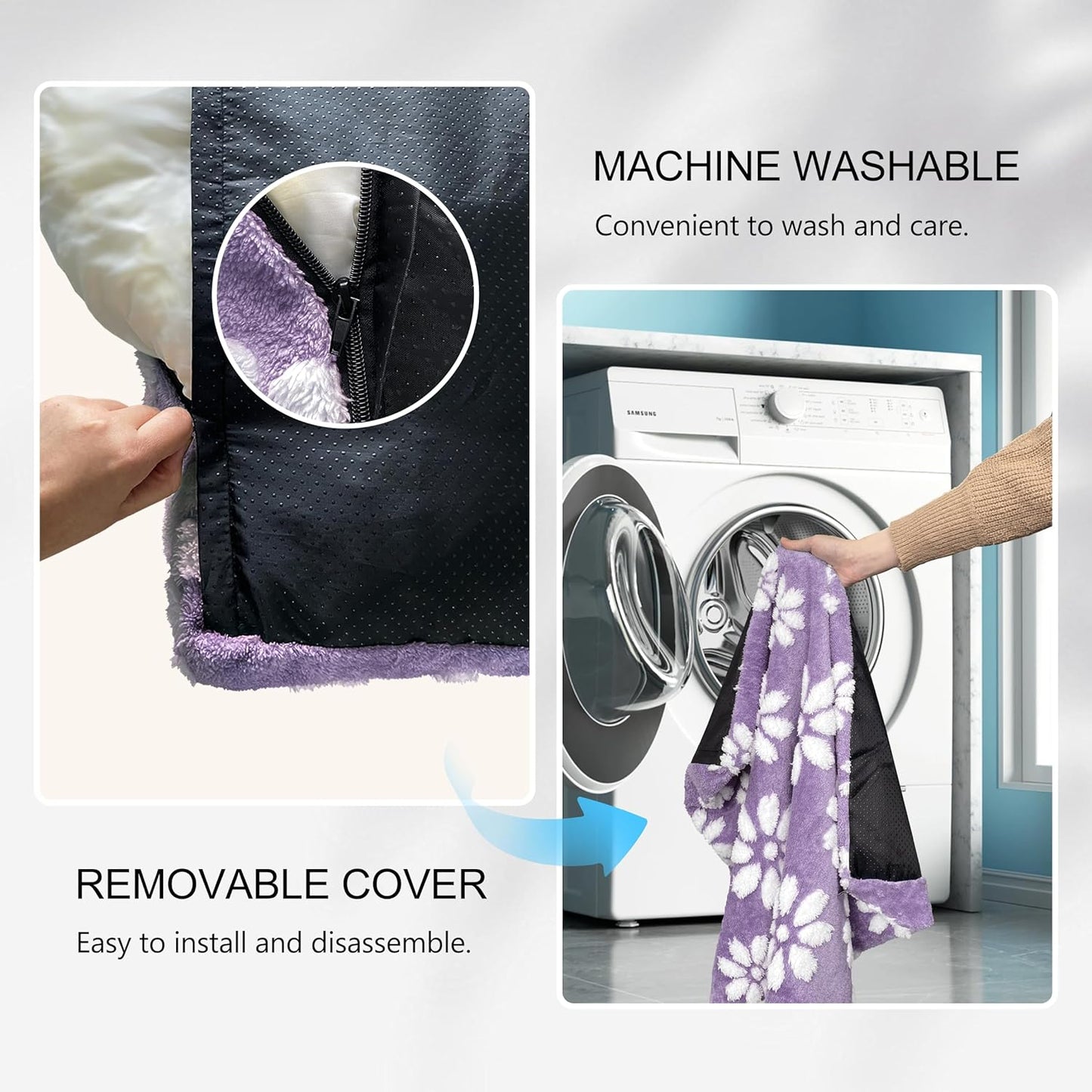 Dog Beds for Extra Large Dogs, Cute Thick Dog Bed for Crate Kennel, Fluffy Pet Bed with Removable Washable Cover and Anti-Slip Bottom, 41"x 28", Purple Flower