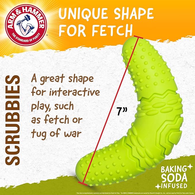 Arm & Hammer for Pets Scrubbies Boomerang Chew Toy for Puppies Infused with Baking Soda - Durable Teething Toy with Unique Shape for Fetch & Chew - Interactive Dental Chew Toy for Puppies