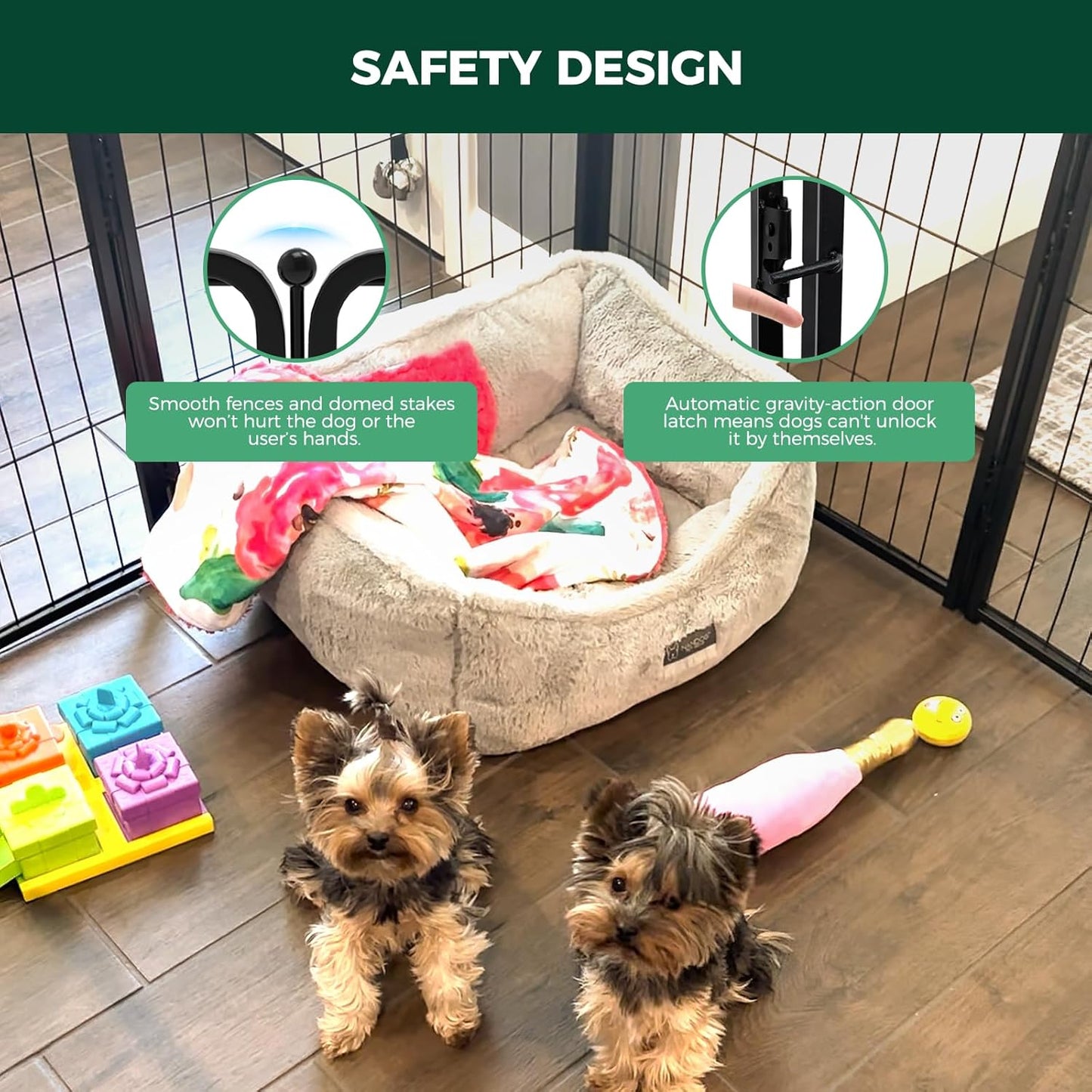 FXW Dog Gate Extra Wide Designed for Indoor Use, Adjustable Width Up to 183-inch Wide (24" H 8 Wire Panels for Puppies and Small Dogs), Black