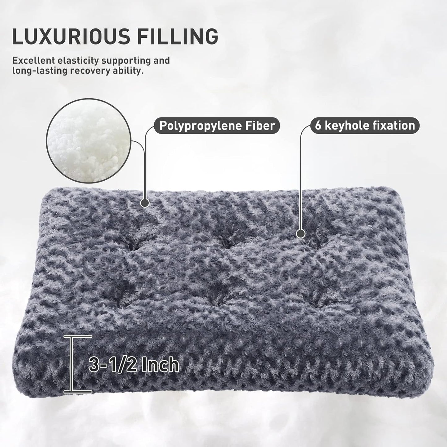 KSIIA Washable Dog Bed Deluxe Plush Dog Crate Beds Comfy Kennel Pad Anti-Slip Pet Sleeping Mat for Large, Jumbo, Medium, Small Dogs Breeds, 35" x 23", Dark Grey