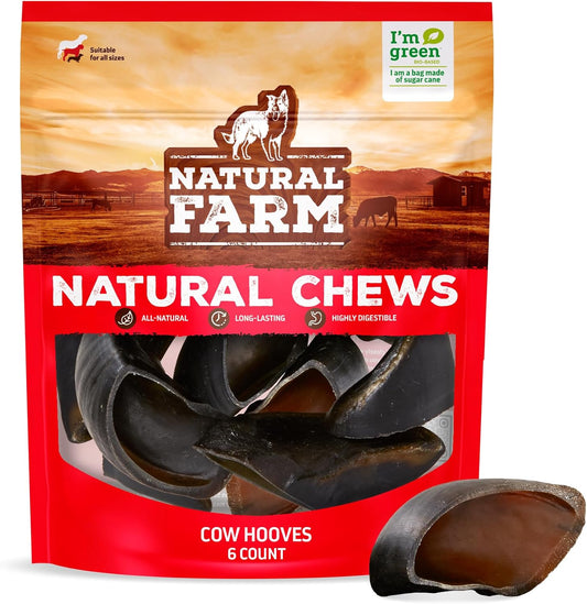 Natural Farm Cow Hooves (6 Pack), Odor-Free, All Natural Sourced from Farm-Raised Beef Hoof Dog Treats, Great Alternative to Bully Sticks or Rawhide, Dental Chew for Small, Medium, Large Breeds