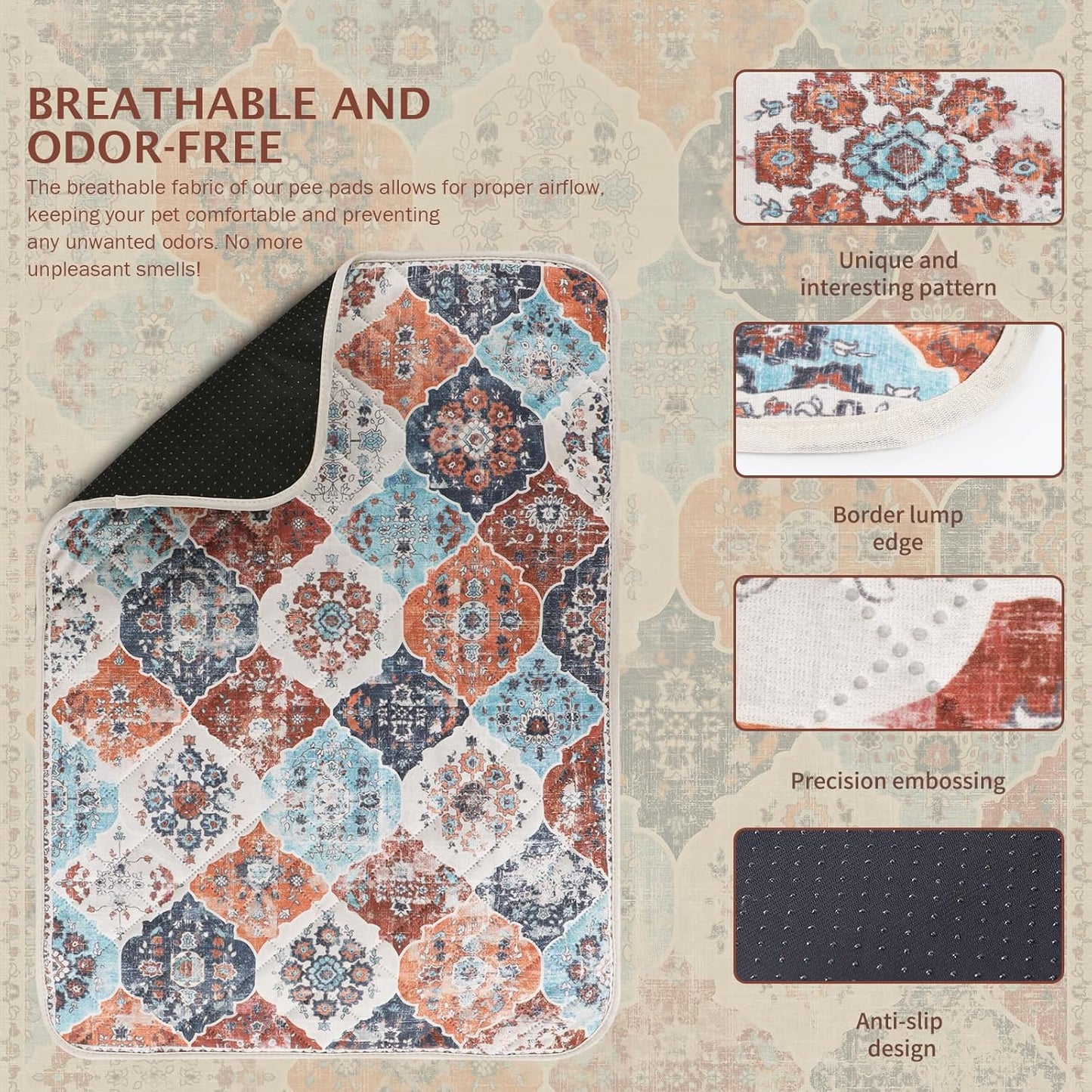 IEUUMLER Washable Pee Pads for Dogs, 2 Pack Reusable Non-Slip Grip, Super Absorbent Waterproof Puppy Pads for Potty Training, Playpen, Crate, Whelping Box EU011 (Orange, 30" x 20")