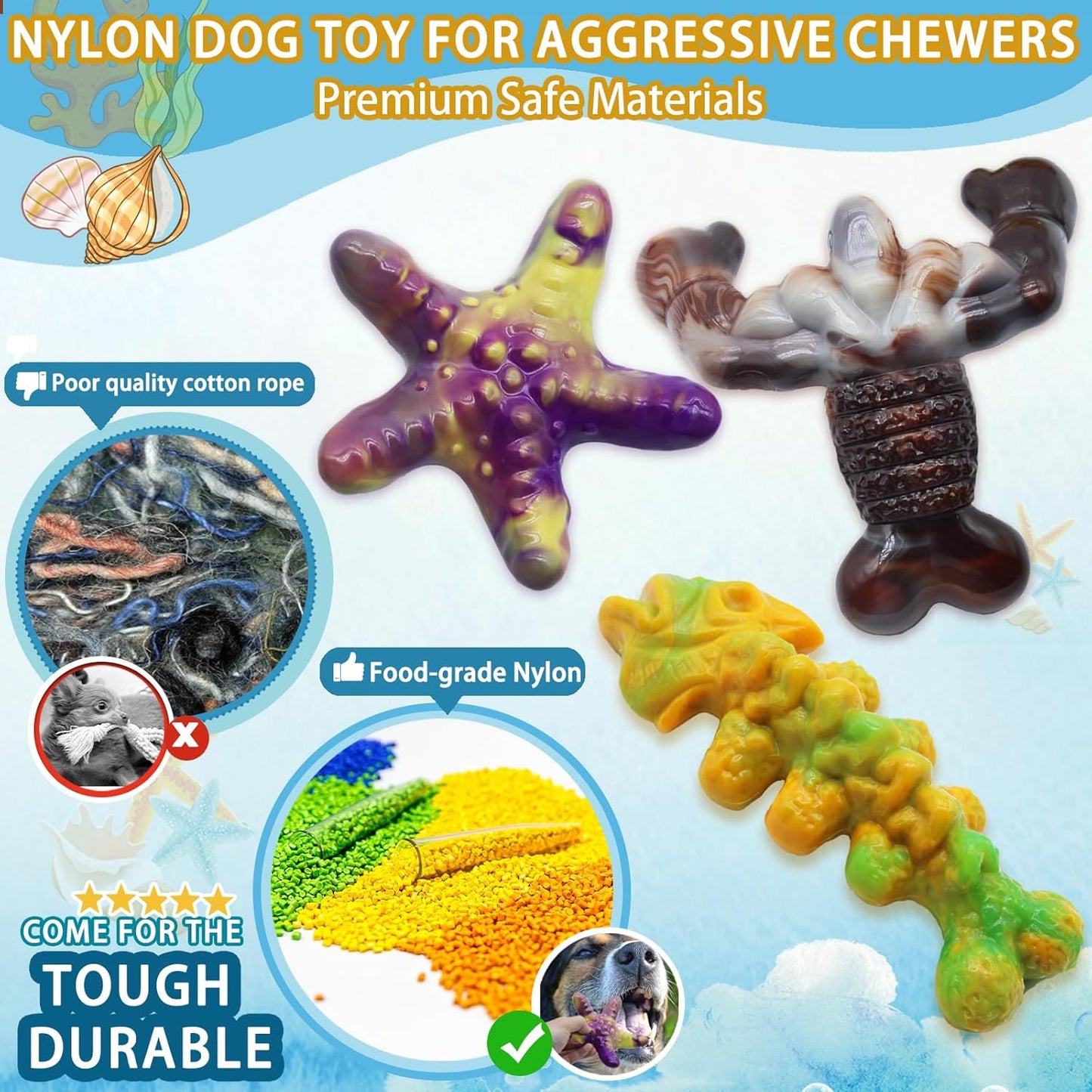 Dog Chew Toys for Aggressive Chewers,3 Pack Tough Dog Bone Toys to Keep Them Busy, Indestructible Pet Toy for for Medium/Large Breed