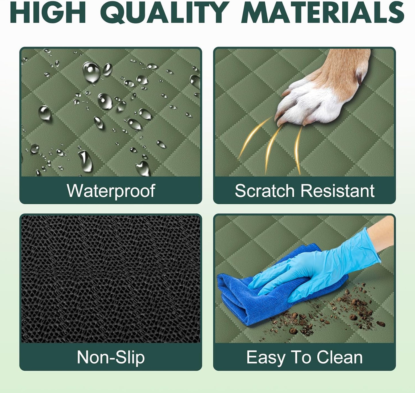 Backseat Cover for Dogs, Waterproof and Non-Slip Pet Bench Seat Covers, Car Seat Protector for Back Seat, Universal Size Rear Car Seat Cover Fits Cars, Trucks and SUVs, L-Army Green&Grey