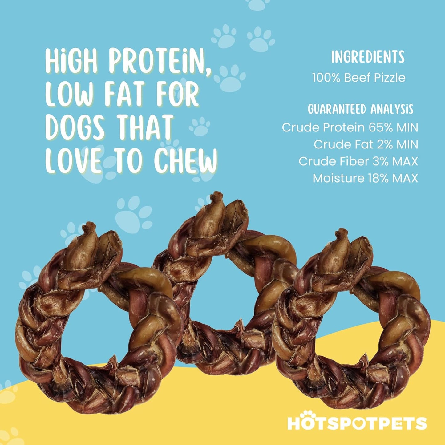 hotspot pets Braided Bully Stick Rings for Dogs - Premium All Natural Long Twisted Beef Pizzle Dog Chew Treats - Grain Free Fully Digestible Rawhide Alternative Bones