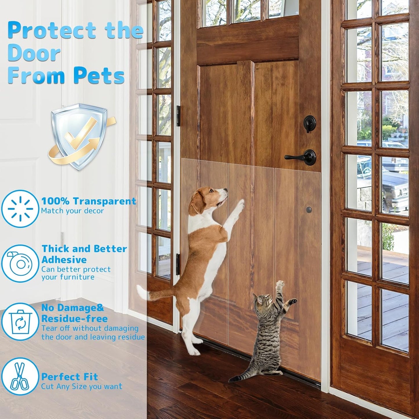 Door Protector from Dog Scratching, Cat Scratch Protector 8.3" x 118" Self-Adhesive Single Side Door Frame Furniture Protectors from Cats Dogs Scratch, Clear (118 X 8.2 INCH)