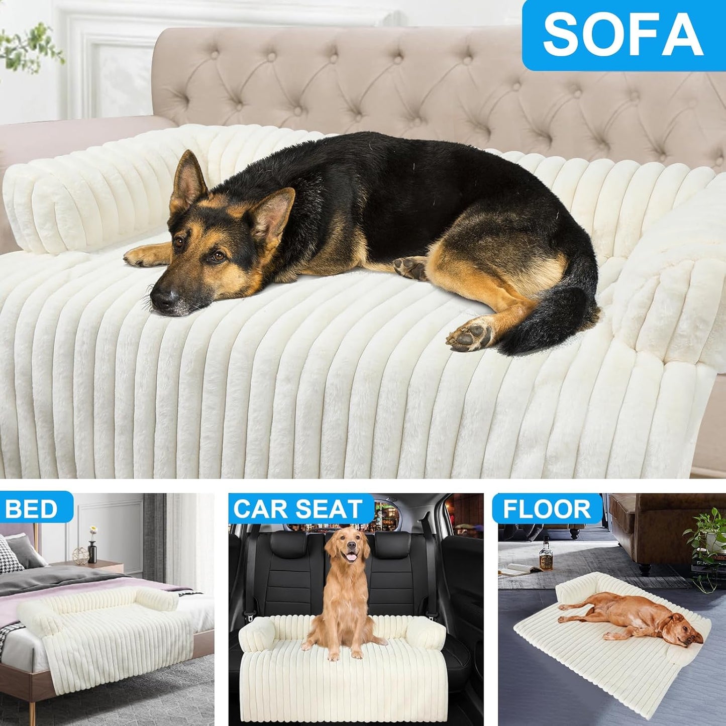 Luxurious Dog Couch Bed, Washable Calming Dog Couch Cover, Removable Couch Protector for Dogs, Waterproof Sofa Bed, Pet Bed Mats for Couch, Pet Couch Covers for Sofa(White, XXL)