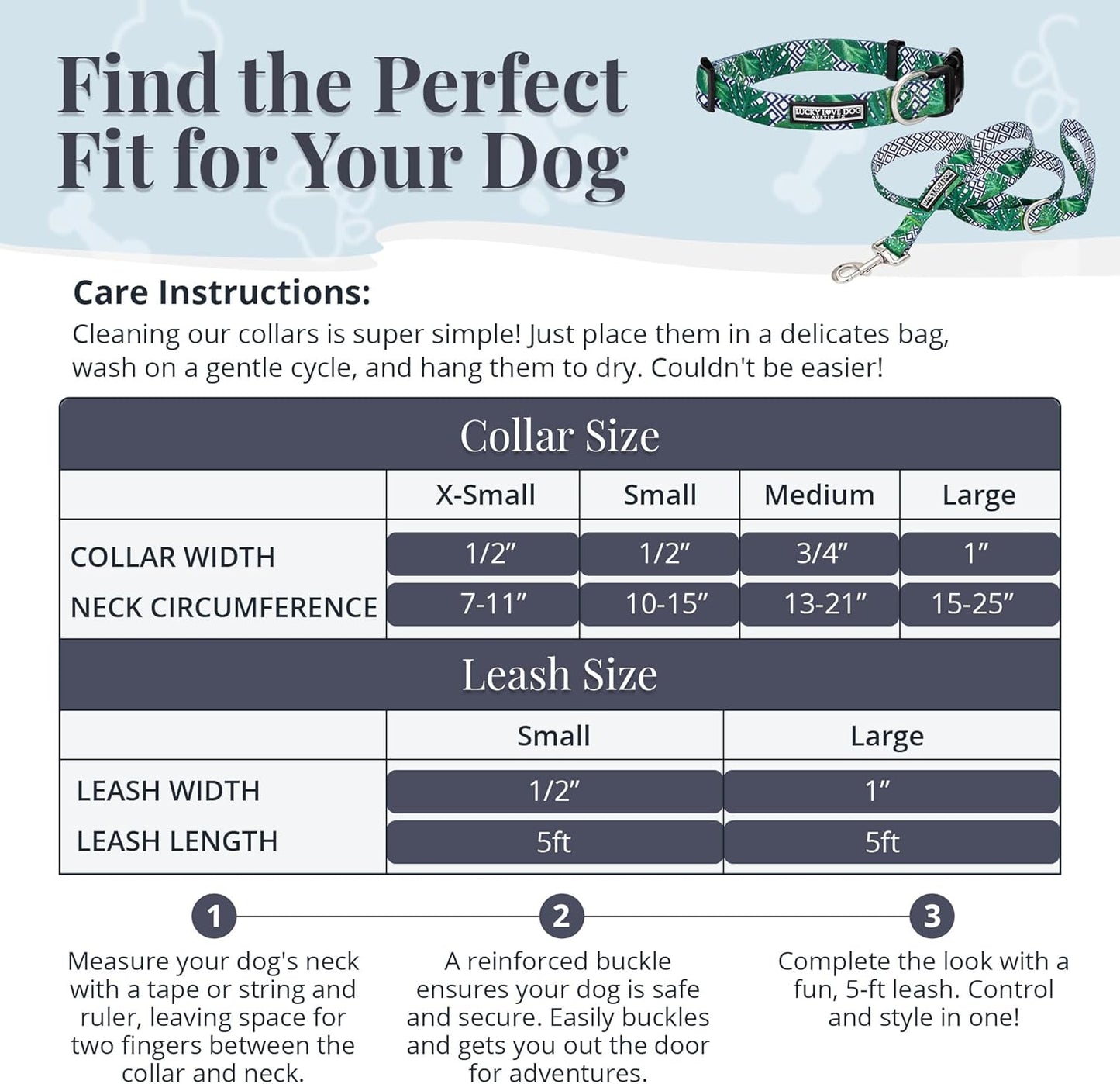Lucky Love Dog Collar and Leash Set, Beautiful & Vivid Patterns, Easy On & Off Clasp Accessory (Blue Laguna, M Combo)