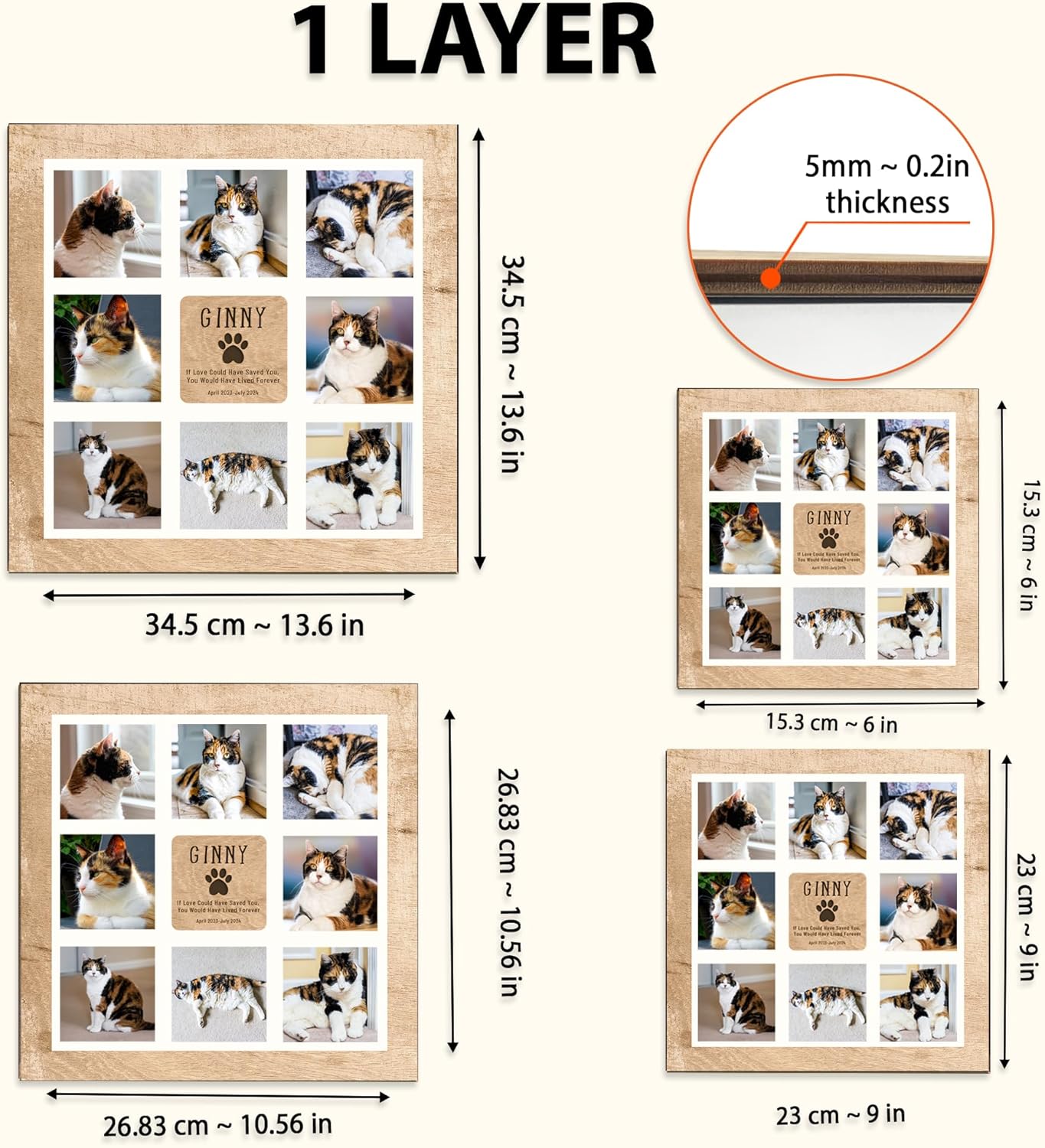 Personalized Pet Memorial Picture Frame – Custom Cat Memorial Sign with Photos, Name & Quote, Pet Loss Sympathy Gift, Pet Remembrance Keepsake, Gift for Pet Lovers