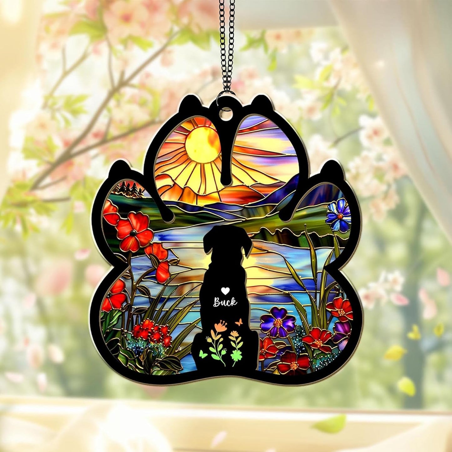 Personalized Dog Paw Memorial Suncatcher – Custom Multiple Pet with Names and Breeds, Dog Loss Sympathy Gift, Pet Remembrance Keepsake