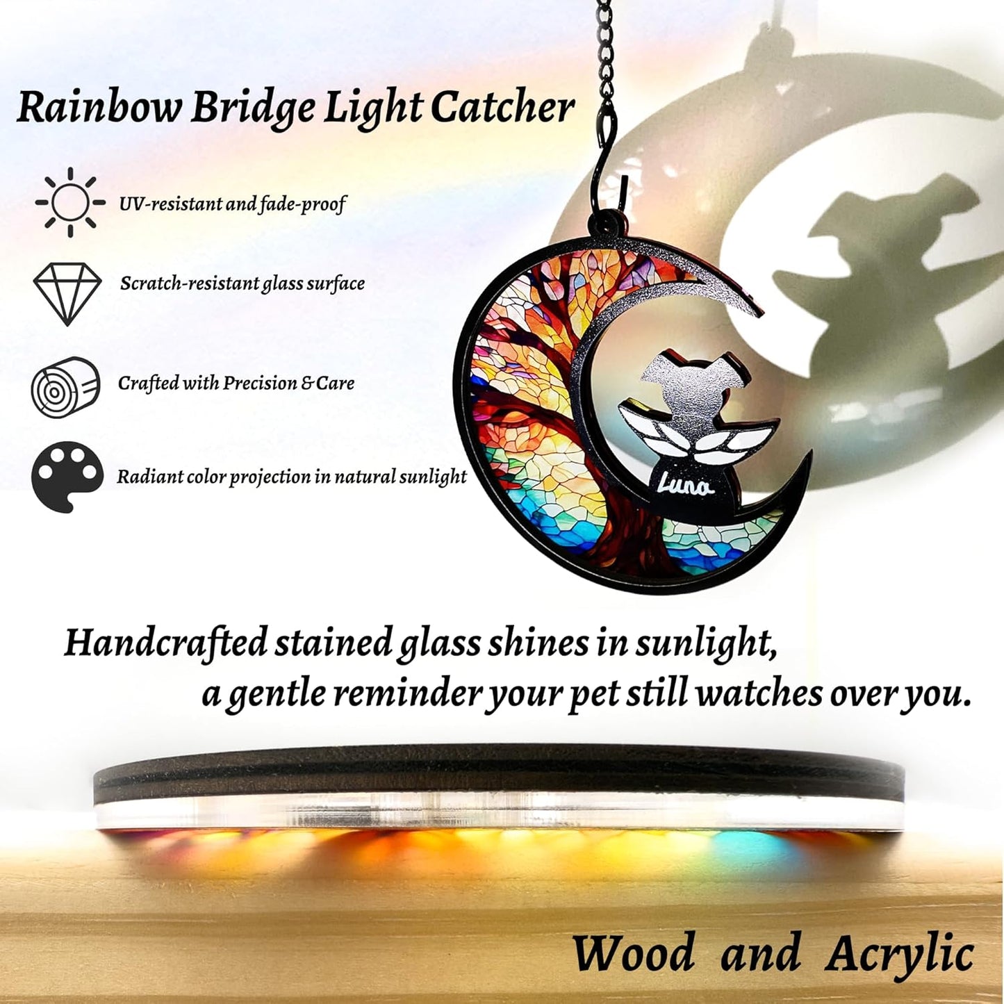Dog Memorial Gift for Loss of Dog – DIY Angel Memorial Suncatcher & Paw Print Kit for Dogs with Sympathy Card | Pet Memorial Keepsake(Rainbow Bridge)