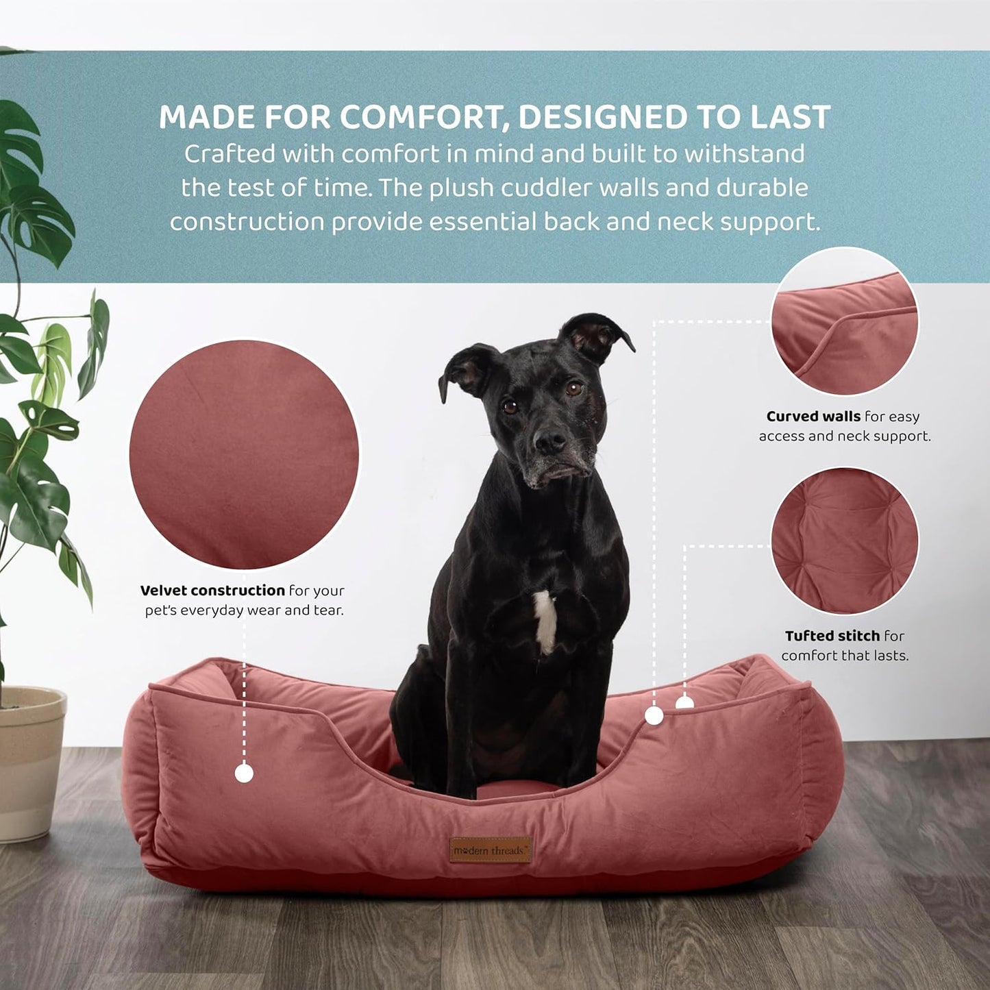 Modern Threads Luxury Dog Bed - Comfortable Tufted Velvet Cushion for Small to Large Dogs - Machine Washable - Durable & Cute Sleep Space for Pets - Pamper Your Pet with Cozy Beds - Rosewood