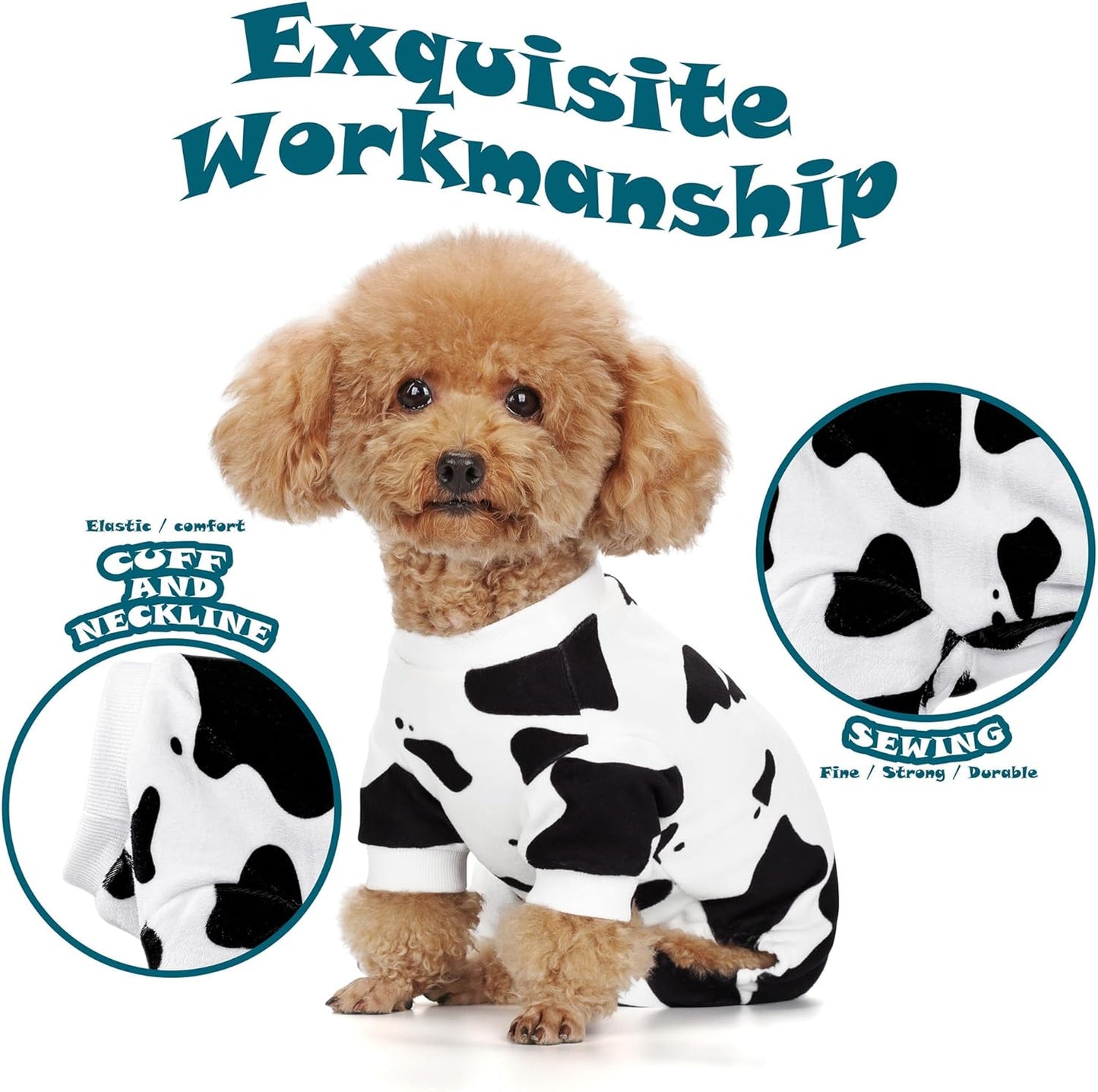Adorable Cow Print Dog Pajamas – Lightweight, Cozy Four-Legged Outfit for Small to Large Dogs and Cats, Soft and Snuggly Pet Wear for Everyday Comfort and Cuteness.XS