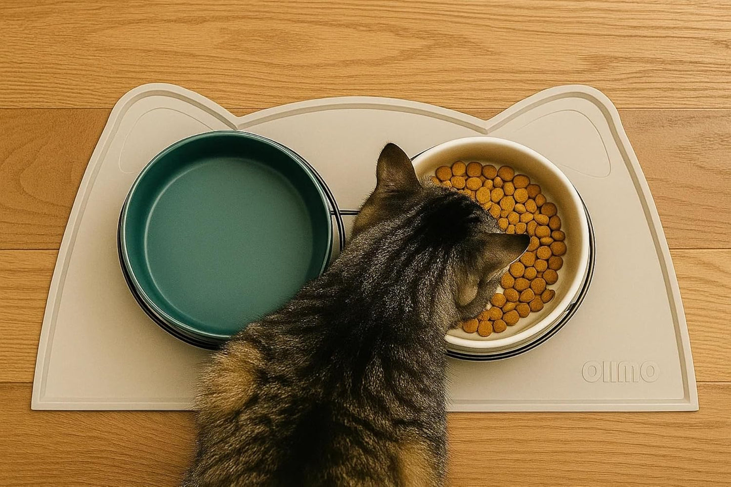 OHMO - Cat Food Mat, Silicone Pet Feeding Mat for Floor Non-Skid Waterproof Dog Water Bowl Tray, Easy to Clean Pet Placemat (Beige, 18 * 9.8'')
