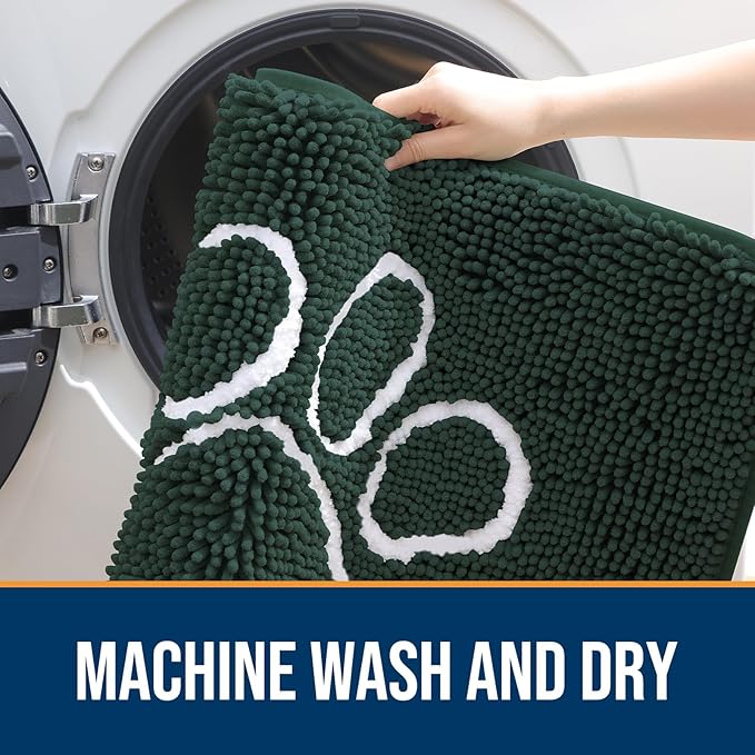 OLANLY Door Mat for Muddy Dog Paws 40x32, Absorbent Chenille Mud Doormat with Paw Print Design, Non-Slip Washable Doormat for Indoor Entryway, Quick-Dry Pet Bed Mats for Dirty Dogs, Blackish Green