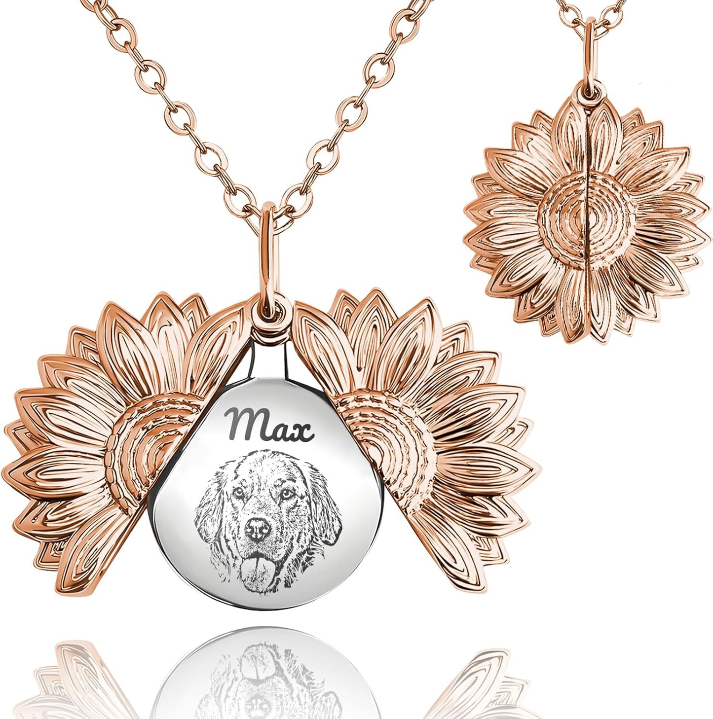 Personalized Pet Portrait Necklace Customized Pet Memorial Necklaces Dog Necklace for Women Custom Pets Necklaces Dog Memorial Jewelry for Cat Mom Dogs Dad (Rose Gold-Silver