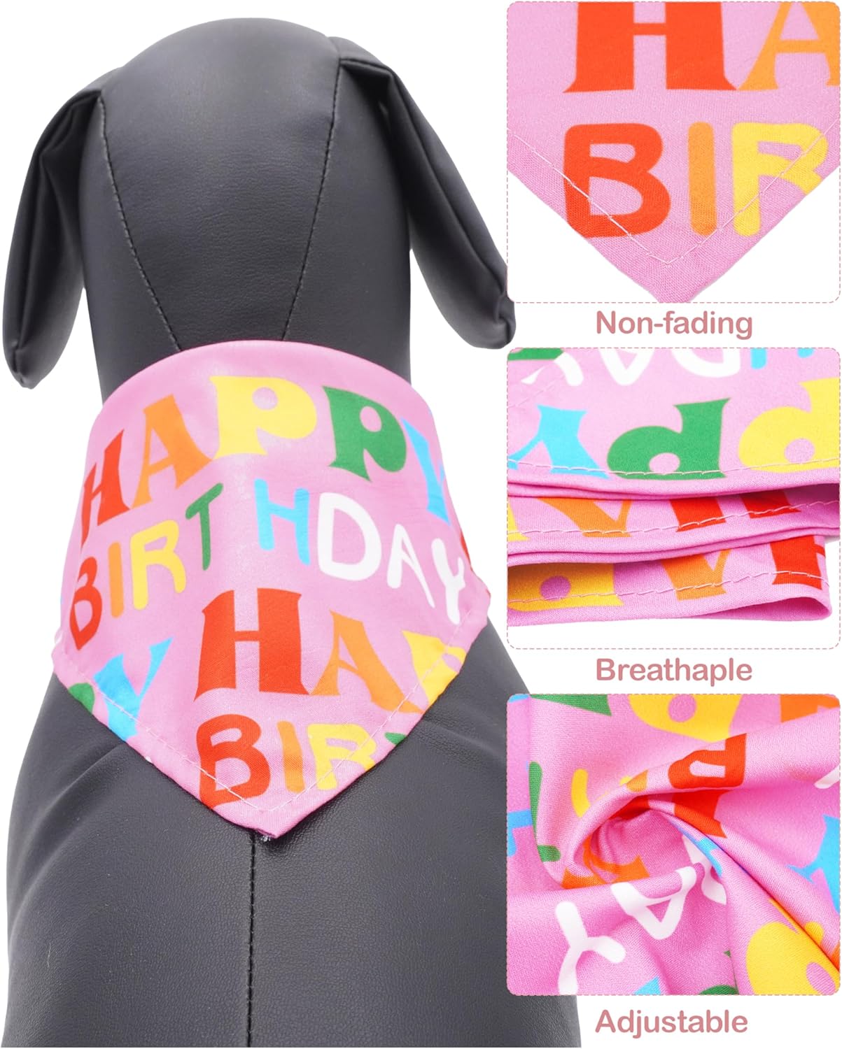 PET SHOW Pink Floral Hat, Bandana & Collar Bows Charms Set - Dog, Cat, Rabbit, Pig Birthday Gift - Reusable Adjustable Hat with 0-9 Figures, Pink for Girls - Apparel