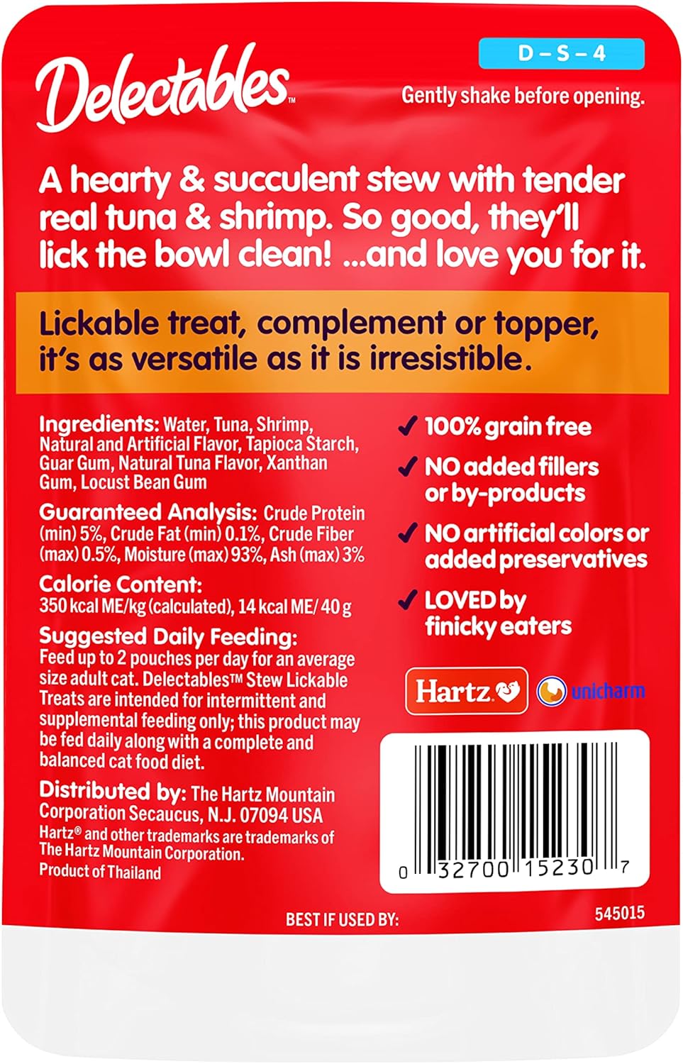 Hartz Delectables Stew Lickable Wet Cat Treats for Adult & Senior Cats, Tuna & Shrimp, 12 Count, 1.4 Ounce (Pack of 12)