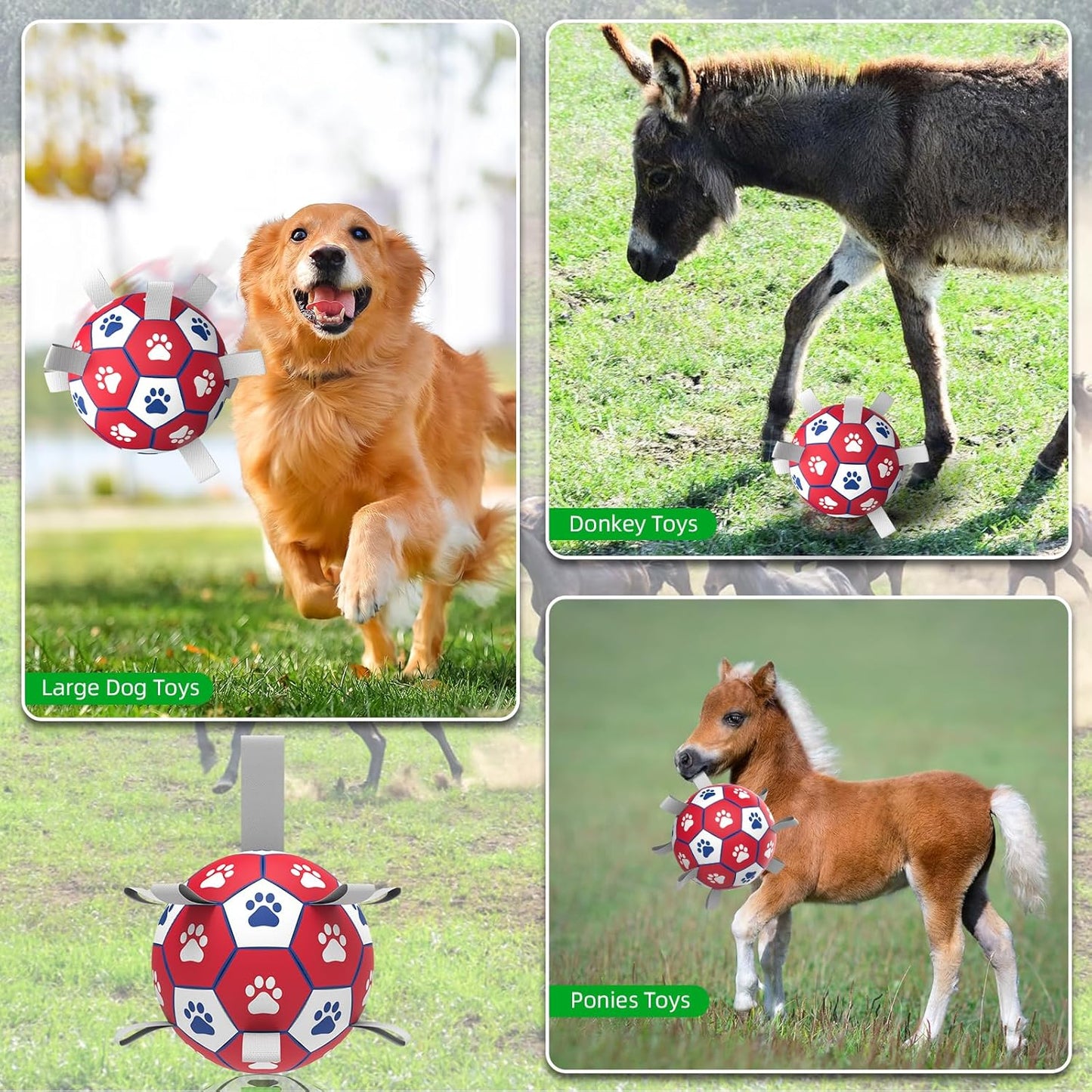 Diman Premium Large Dog Toys Dog Soccer Ball with Straps Dog Balls for Indoor Outdoor Gift for Birthday for Extra Large Dog Interactive Dog Toys Water Toy（9 Inch）