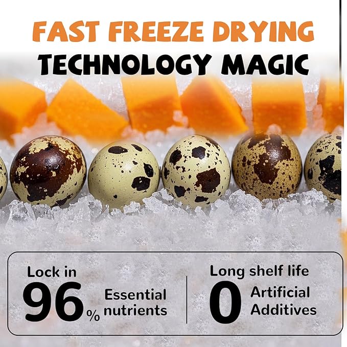 Freeze Dried Cat & Dog Treats, Natural Quail Egg Yolk, High Fiber Pumpkin Added, High-Protein Pet Snacks for Coat & Gut Health, 3.5 oz