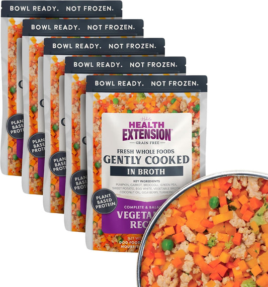 Health Extension Gently Cooked Grain-Free Vegetarian Formula Dog Food, Human-Grade & Shelf-Stable with Superfoods, Supports Digestion, Immunity, Skin & Coat, 9 oz Pouch (Pack of 5)