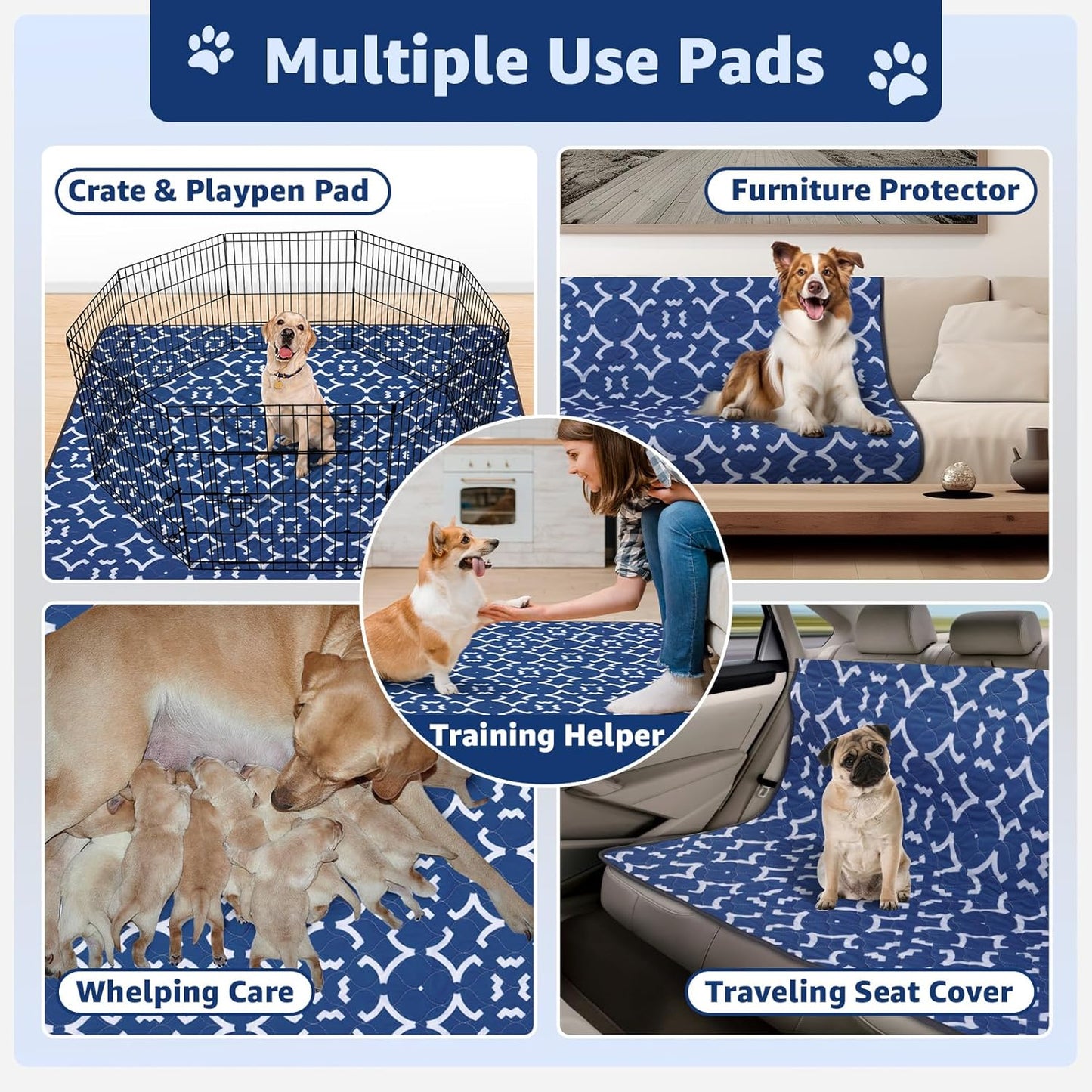LOOBANI Reusable Pee Pads for Dogs: 2 Pack 36"x 41" Super Absorbent Washable Puppy Pads Non-Slip Whelping Pad Dog Playpen Mat, Waterproof & Leakproof Dog Training Pads for Floor, Crate, Potty