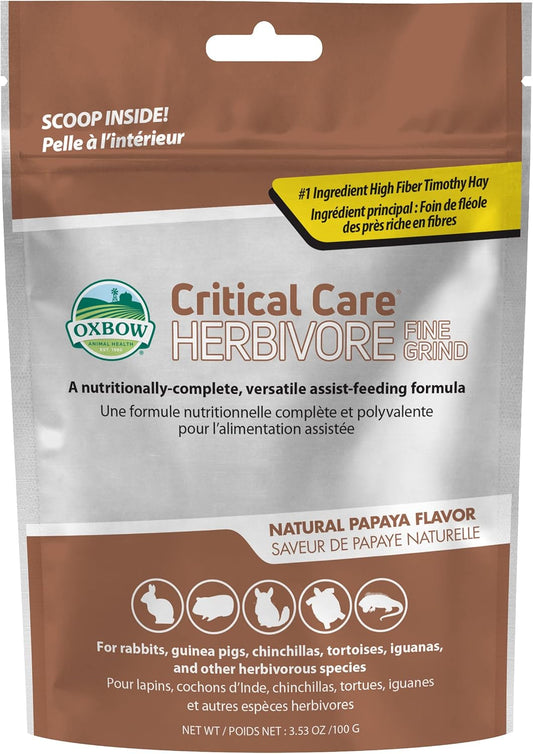 Oxbow Critical Care Herbivore, Fine Grind, Emergency Rabbit & Guinea Pig Food, Natural Papaya Flavor, Veterinary Formula, Critical Care Herbivore, Assist Feeding Formula for Pets, 100 gram bag