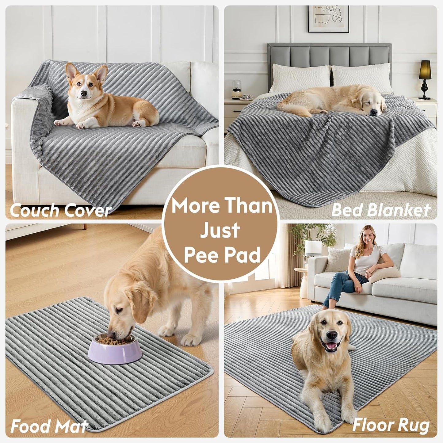 Flannel Washable Pee Pad for Dogs - 2 Pack Reusable Dog Pee Pads Extra Large, Fast Absorb Pet Playpen Mat with Non-Slip Back, Waterproof Puppy Training Pad. (Light Grey, 36" X 48")