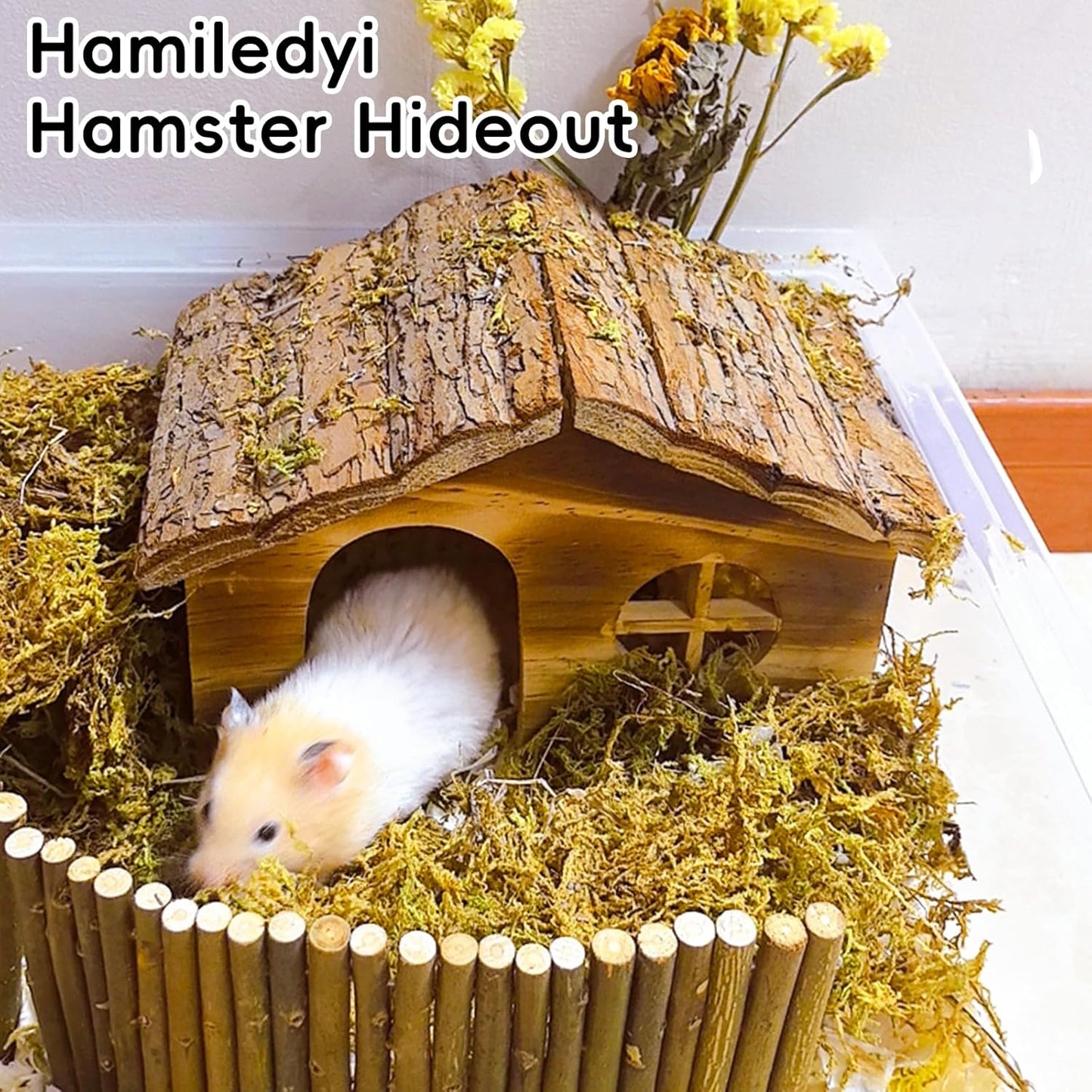 Hamiledyi Hamster Hideout Wooden Hamster House and Bridge with Windows Habitats Decor for Rat Gerbils Mice Playing Hiding