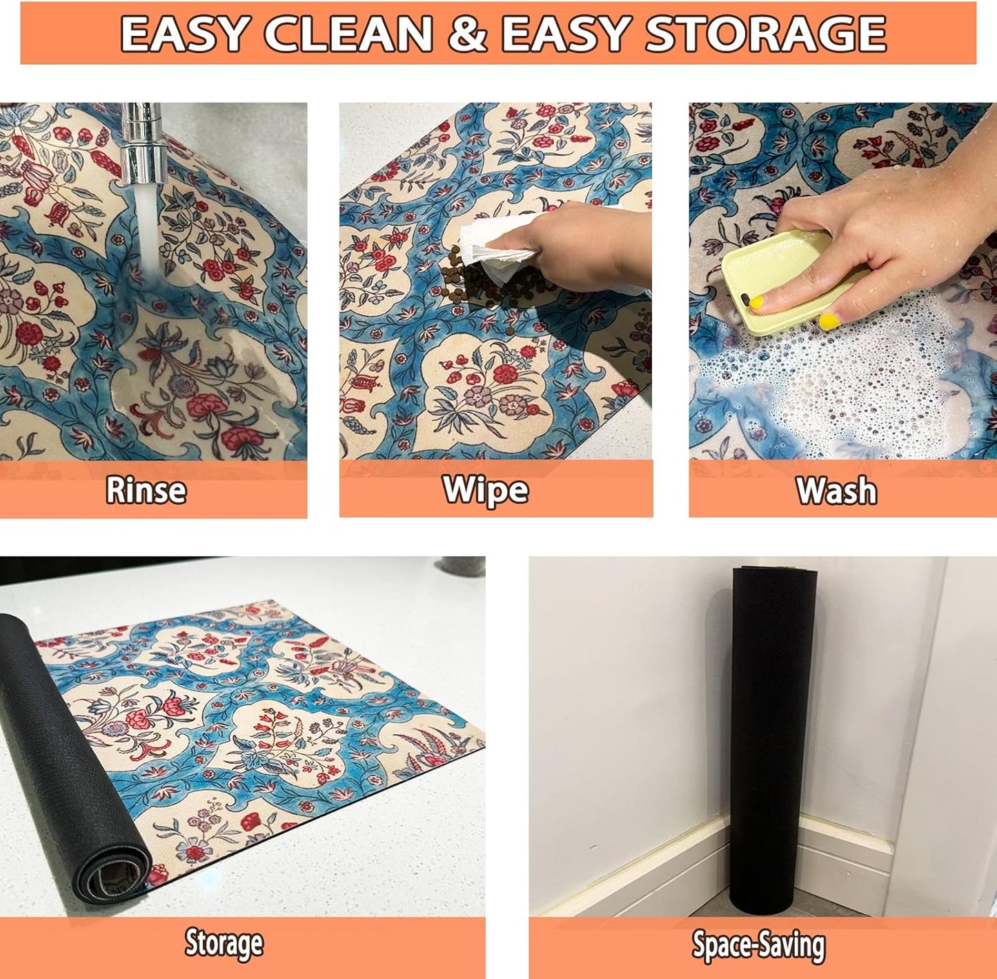 Pet Feeding Mat for Dogs and Cats - Super Absorbent Anti-Slip Bowl Pad, Eco-Friendly Washable Mat to Prevent Spills and Mess Boho Mat 12"x20"