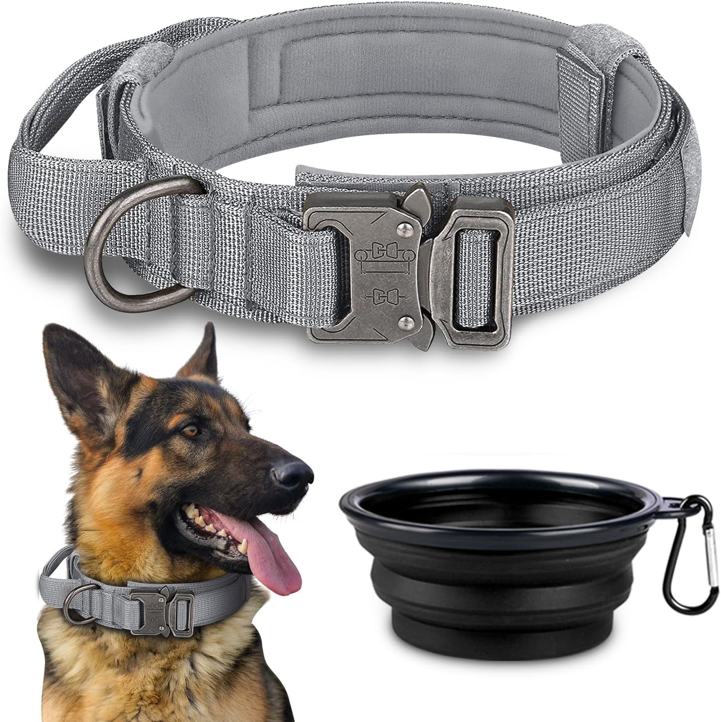 COOYOO Dog Collar,3 Piece Set Tactical Dog Collars, Adjustable Military Training Nylon Dog Collar with Control Handle and Heavy Metal Buckle for Medium and Large Dogs