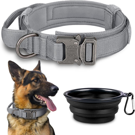 COOYOO Dog Collar,3 Piece Set Tactical Dog Collars, Adjustable Military Training Nylon Dog Collar with Control Handle and Heavy Metal Buckle for Medium and Large Dogs